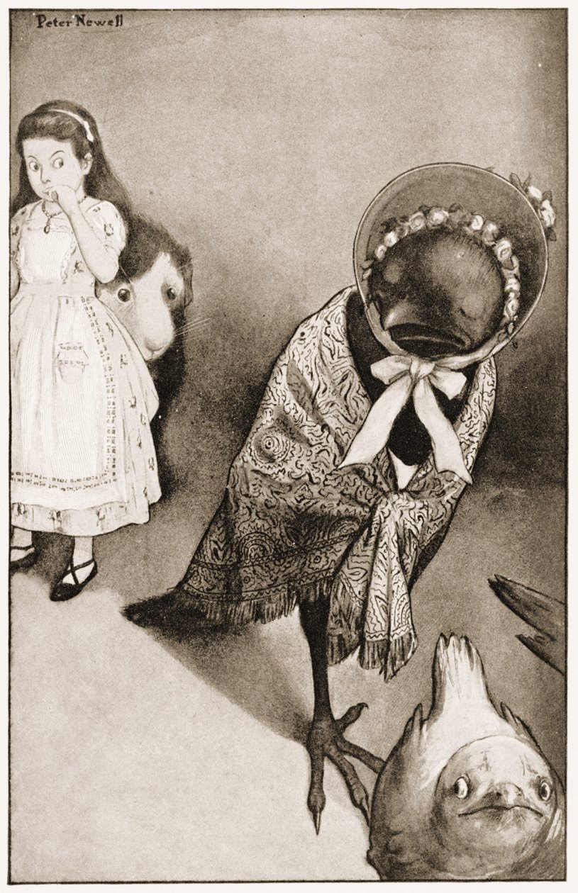 "Con varios pretextos todos se alejaron", ilustración para Las Aventuras de Alicia en el País de las Maravillas de Lewis Carroll de Peter Newell