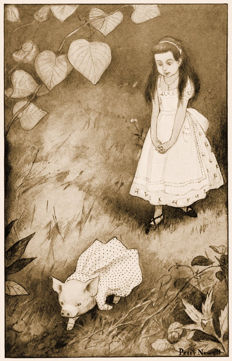"Así que dejó a la pequeña criatura", ilustración para Las Aventuras de Alicia en el País de las Maravillas de Lewis Carroll de Peter Newell