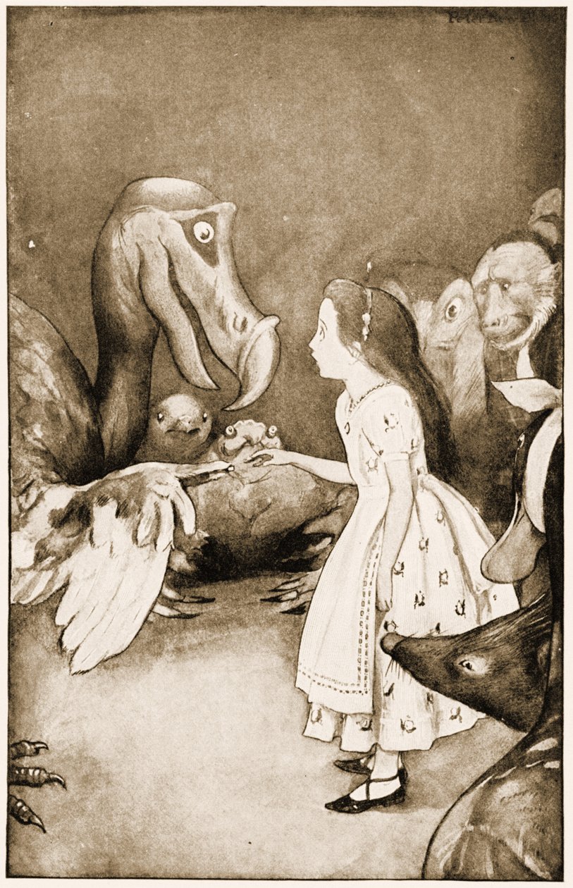 "El Dodo presentó solemnemente el dedal", ilustración para Las aventuras de Alicia en el país de las maravillas de Lewis Carroll, 1901 de Peter Newell