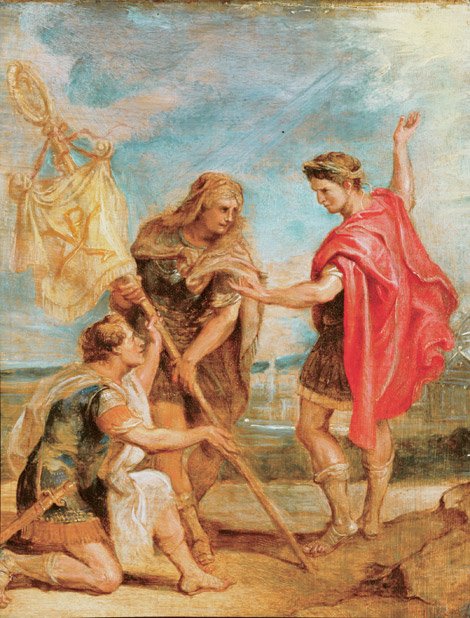 Constantino recibe el estandarte con el monograma de Cristo como signo imperial de Peter Paul Rubens
