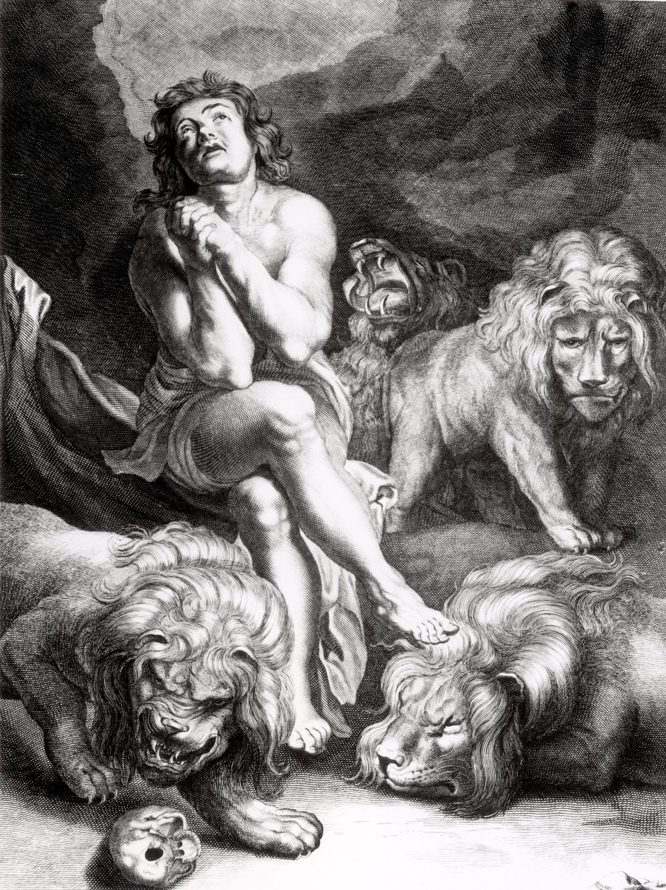 Daniel en el foso de los leones, grabado por Abraham Blooteling (1640-90) de Peter Paul Rubens