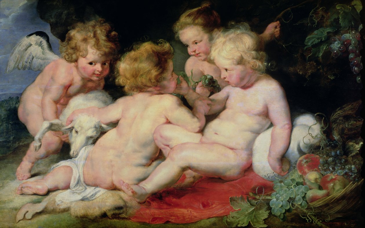 Niño Jesús con Juan el Bautista y dos ángeles, 1615-20 de Peter Paul Rubens
