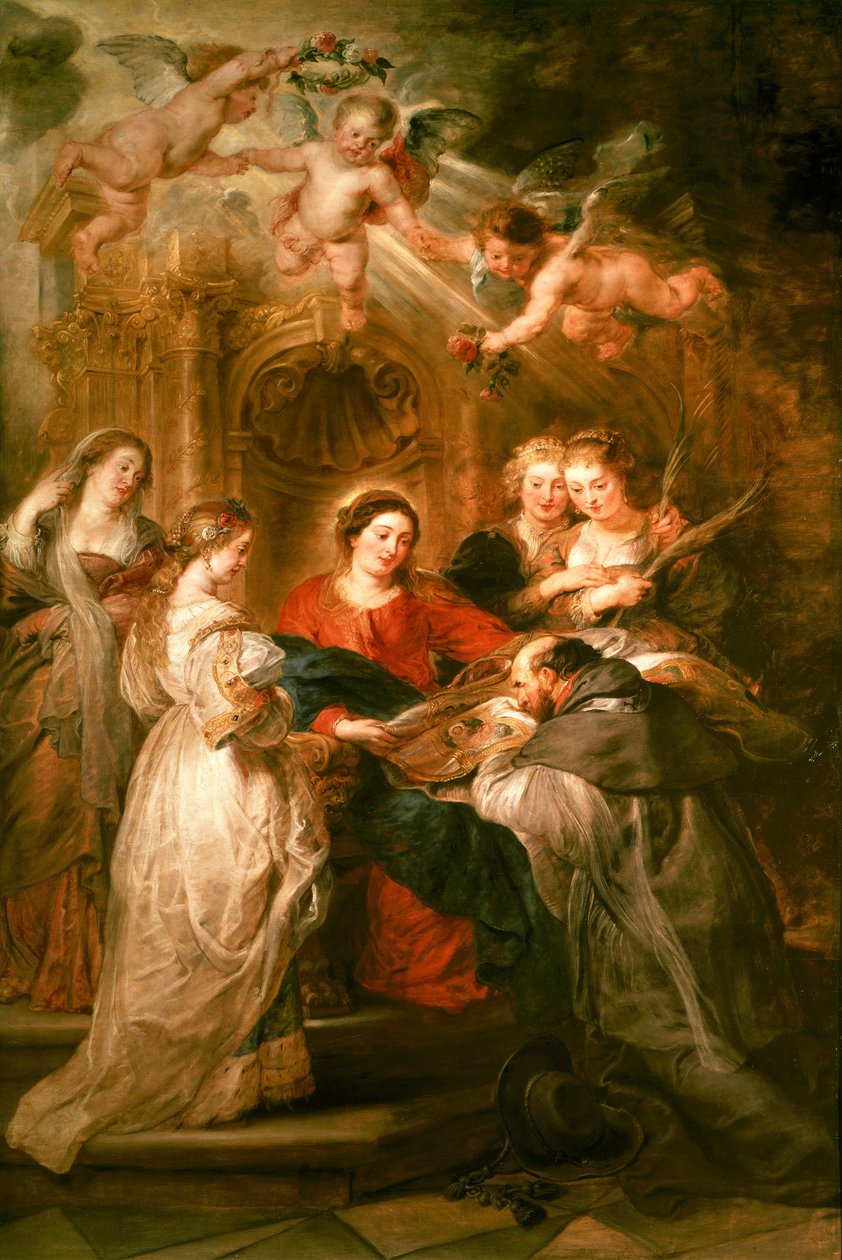 Retablo de San Ildefonso, panel central que representa a la Virgen María presentando una túnica litúrgica a San Ildefonso, c.1630-32 de Peter Paul Rubens