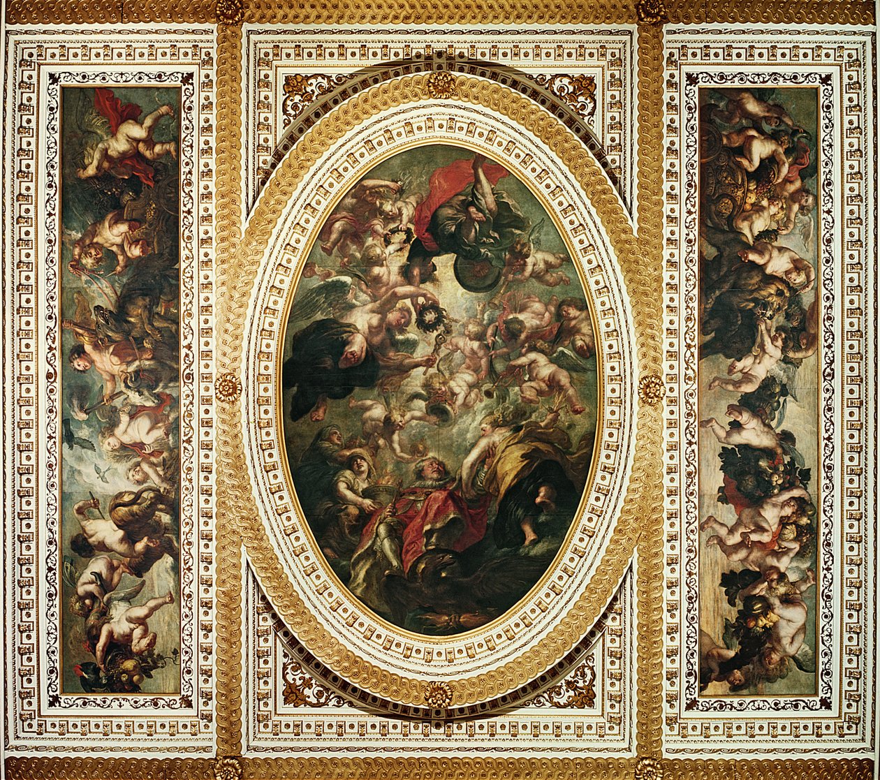 El techo de Whitehall: La apoteosis de Jacobo I (1566-1625) 1632-34 de Peter Paul Rubens