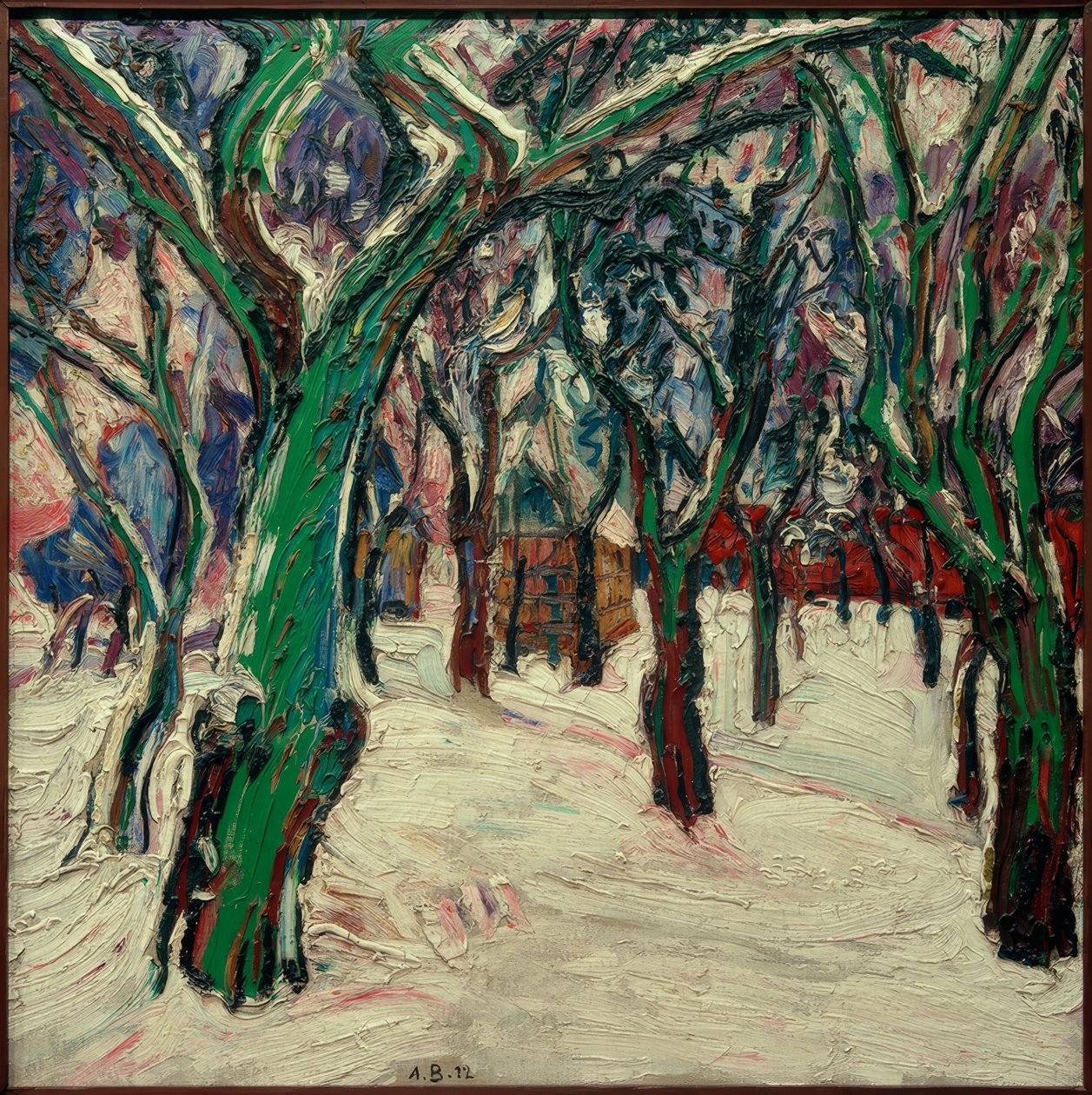 Imagen de invierno con casas de campo (Camino del parque en invierno) de Peter August Böckstiegel