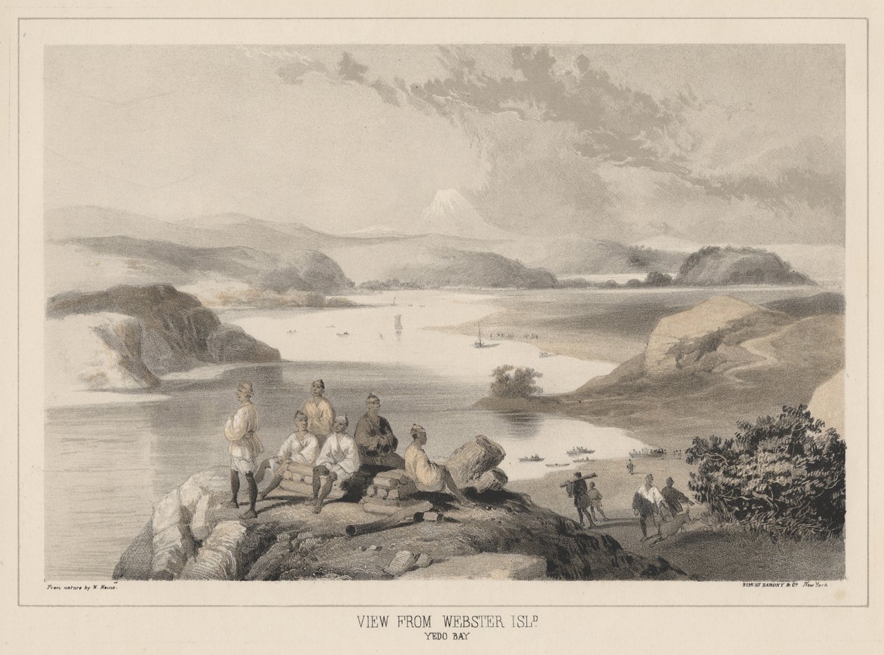 Vista desde la isla Webster, bahía de Yedo, litografía de Sarony y Co., 1855 de Peter Bernhard Wilhelm Heine
