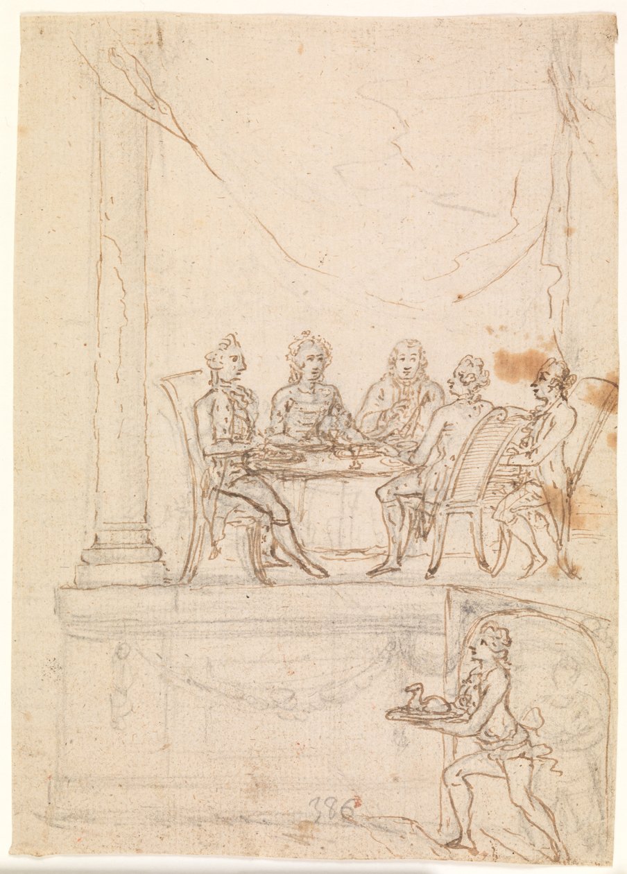 La familia real en un banquete en el castillo de Hirschholm el 29 de septiembre de 1771 de Peter Cramer