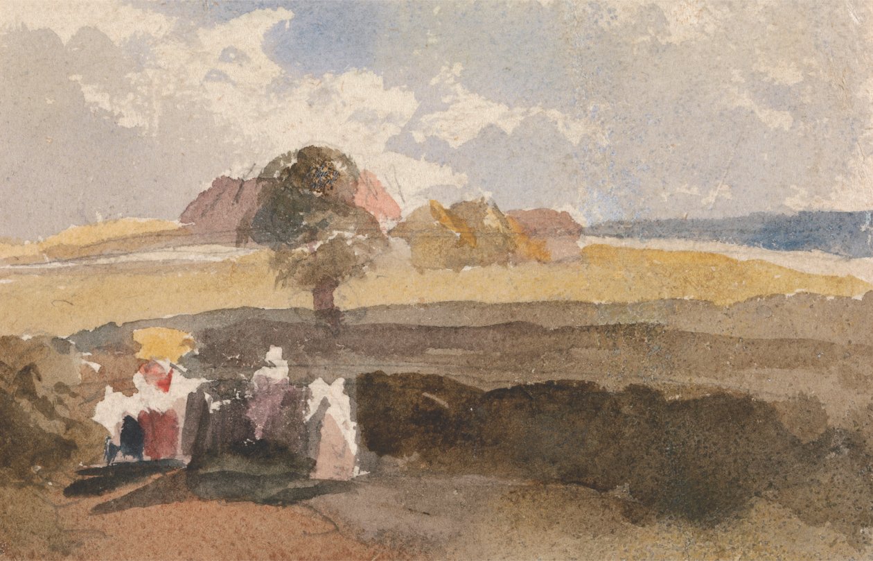 Boceto de paisaje con figuras en primer plano de Peter DeWint