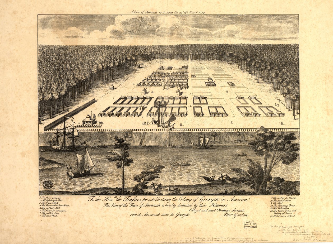 Vista de Savannah tal y como estaba el 29 de marzo de 1734. LOC 97683565 de Peter Gordon