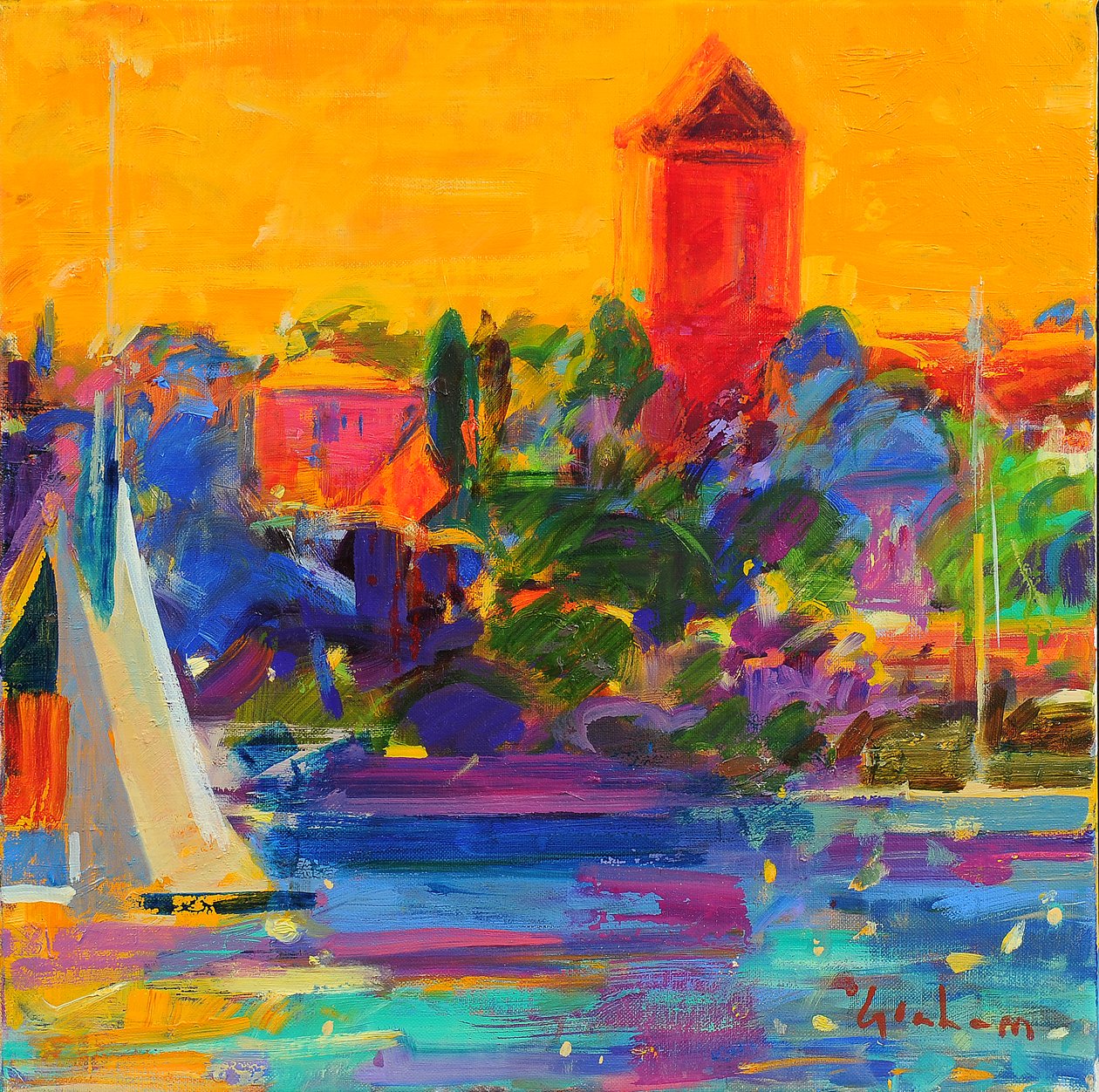 Bahía de Cannes, 2021 (óleo sobre lienzo) de Peter Graham (Contemporary)