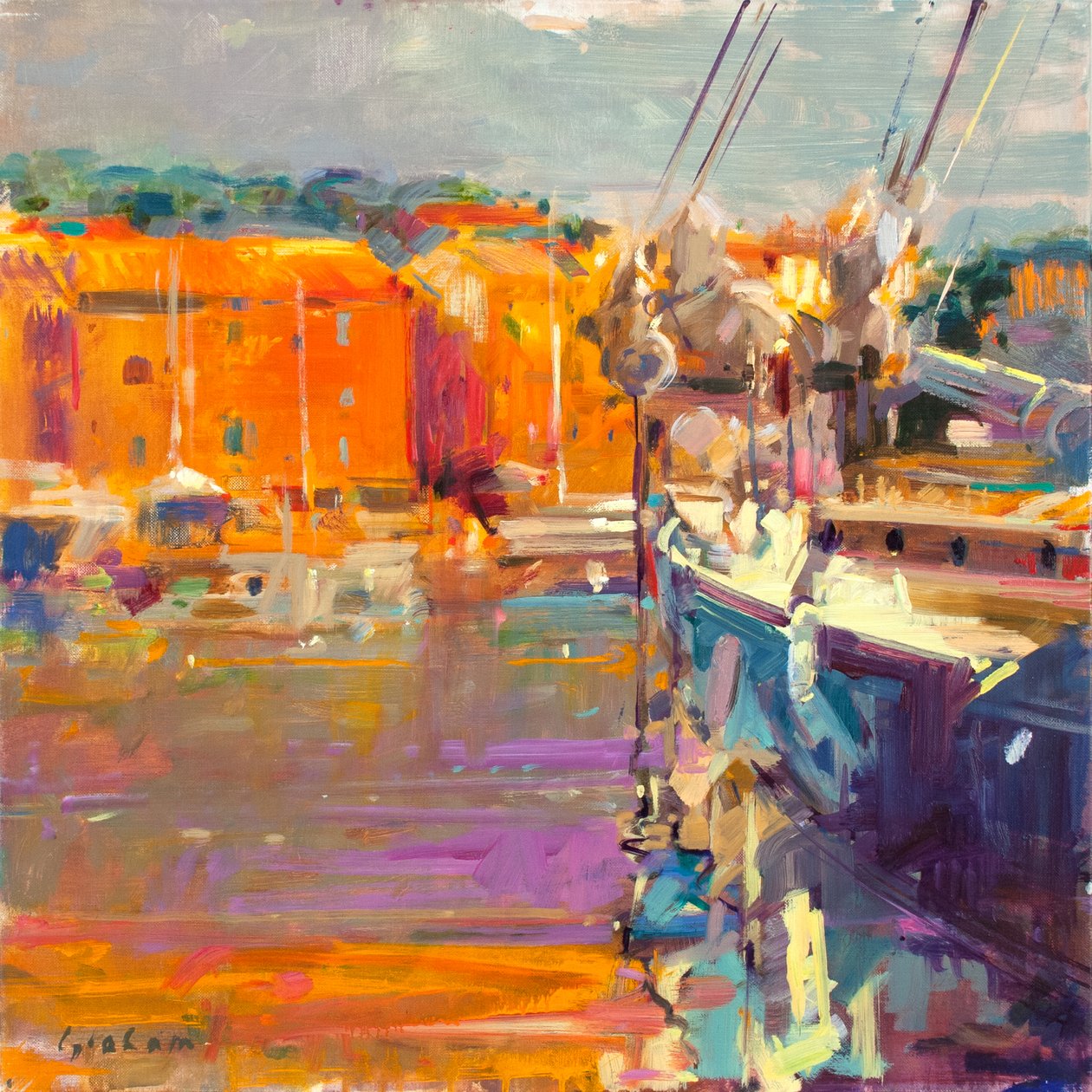 Amarre en Saint-Tropez, 2021 (óleo sobre lienzo) de Peter Graham (Contemporary)