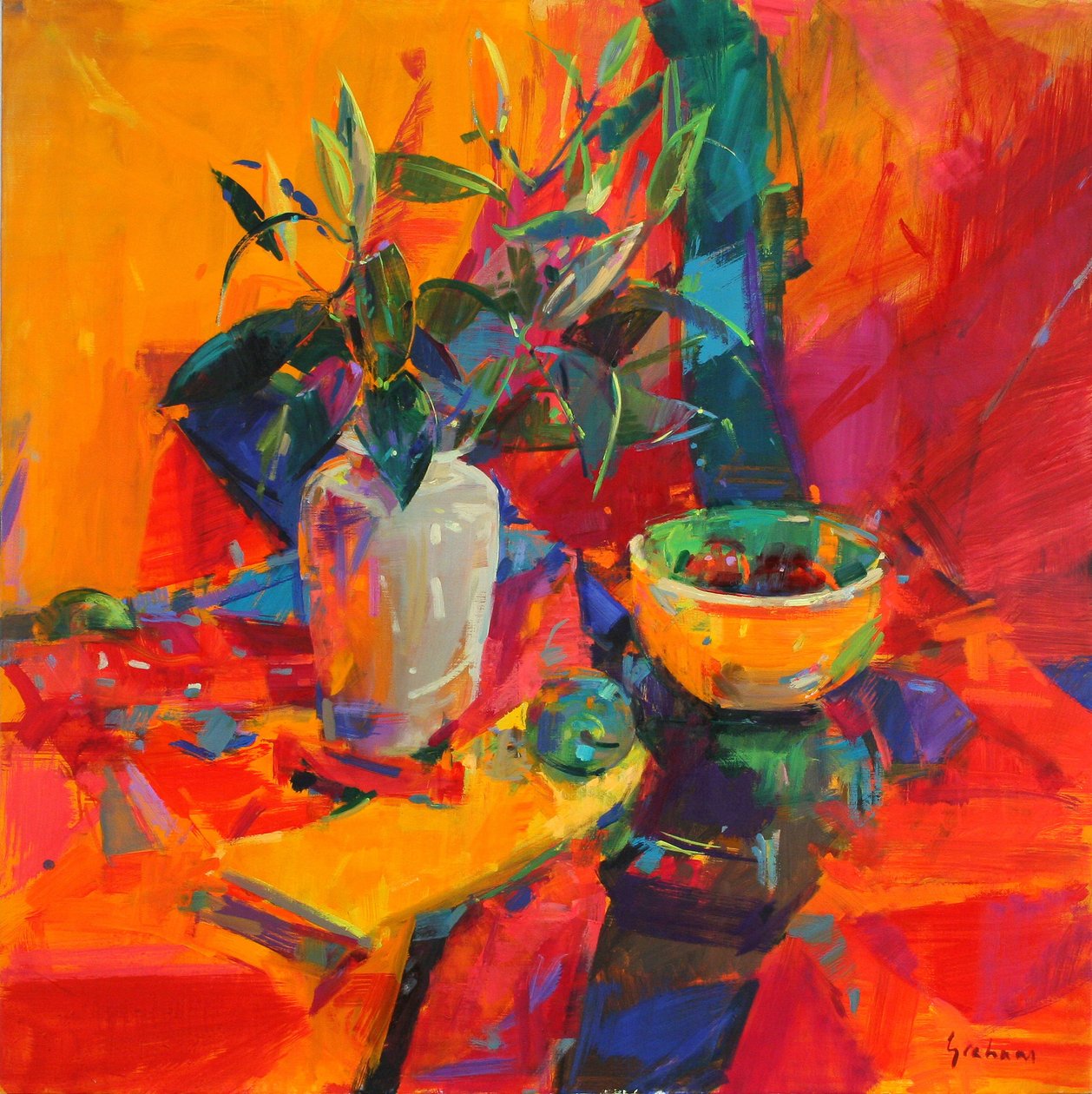 Lirios sobre fondo rojo, 2012 de Peter Graham (Contemporary)