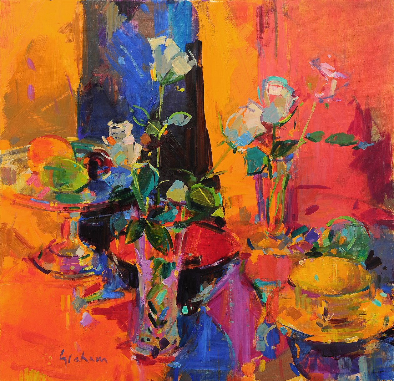 Naturaleza Muerta con Rosas y Frutas de Peter Graham (Contemporary)