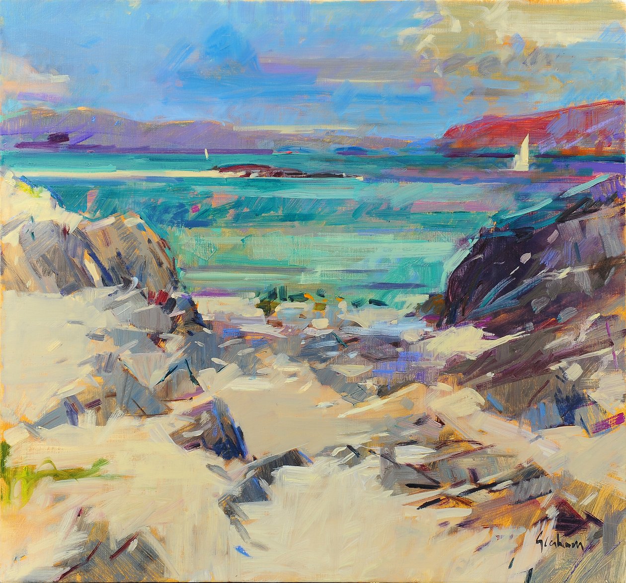 Iona Sand and Rocks, 2021 (óleo sobre lienzo) de Peter Graham