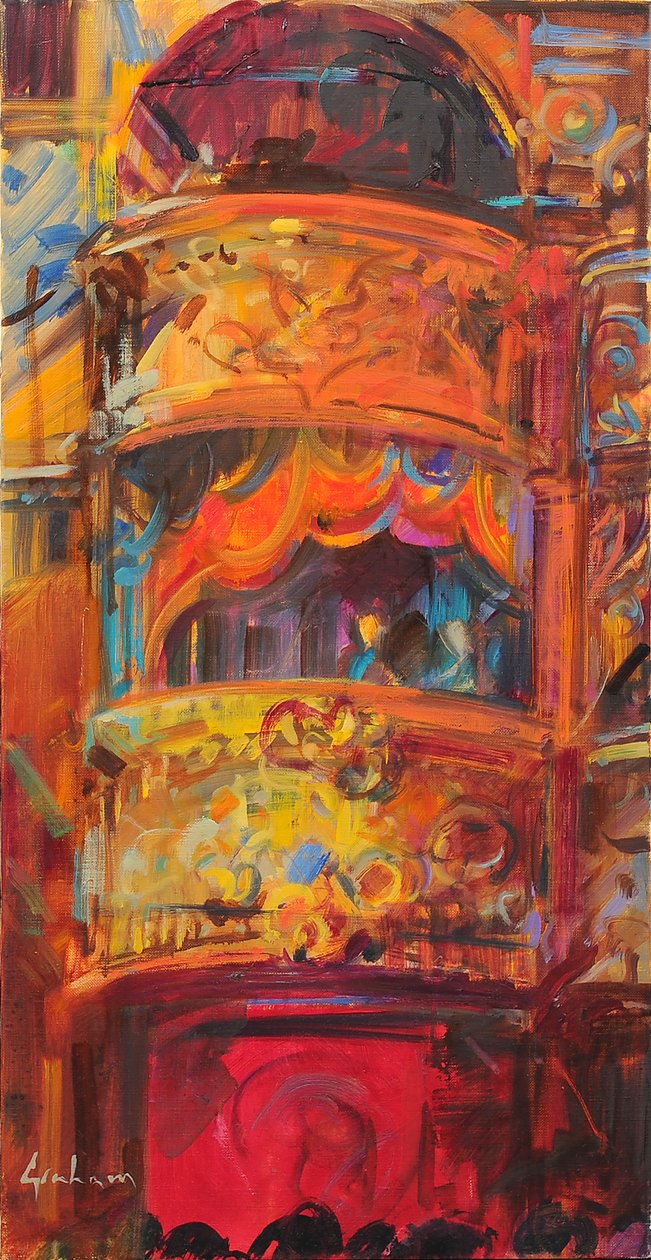 Theatre Delights Londres, 2021 (óleo sobre lienzo) de Peter Graham