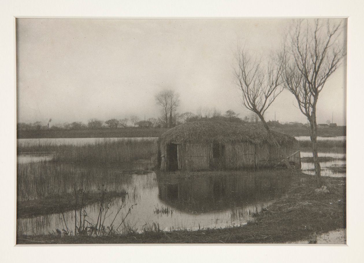 A Reed Boat-House, placa XXXI de Life and Landscape en los tableros de Norfolk de Peter Henry Emerson