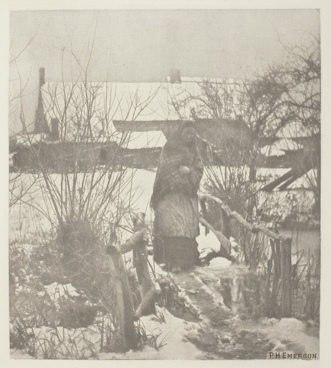 Un camino resbaladizo - Escena de invierno (Norfolk) de Peter Henry Emerson