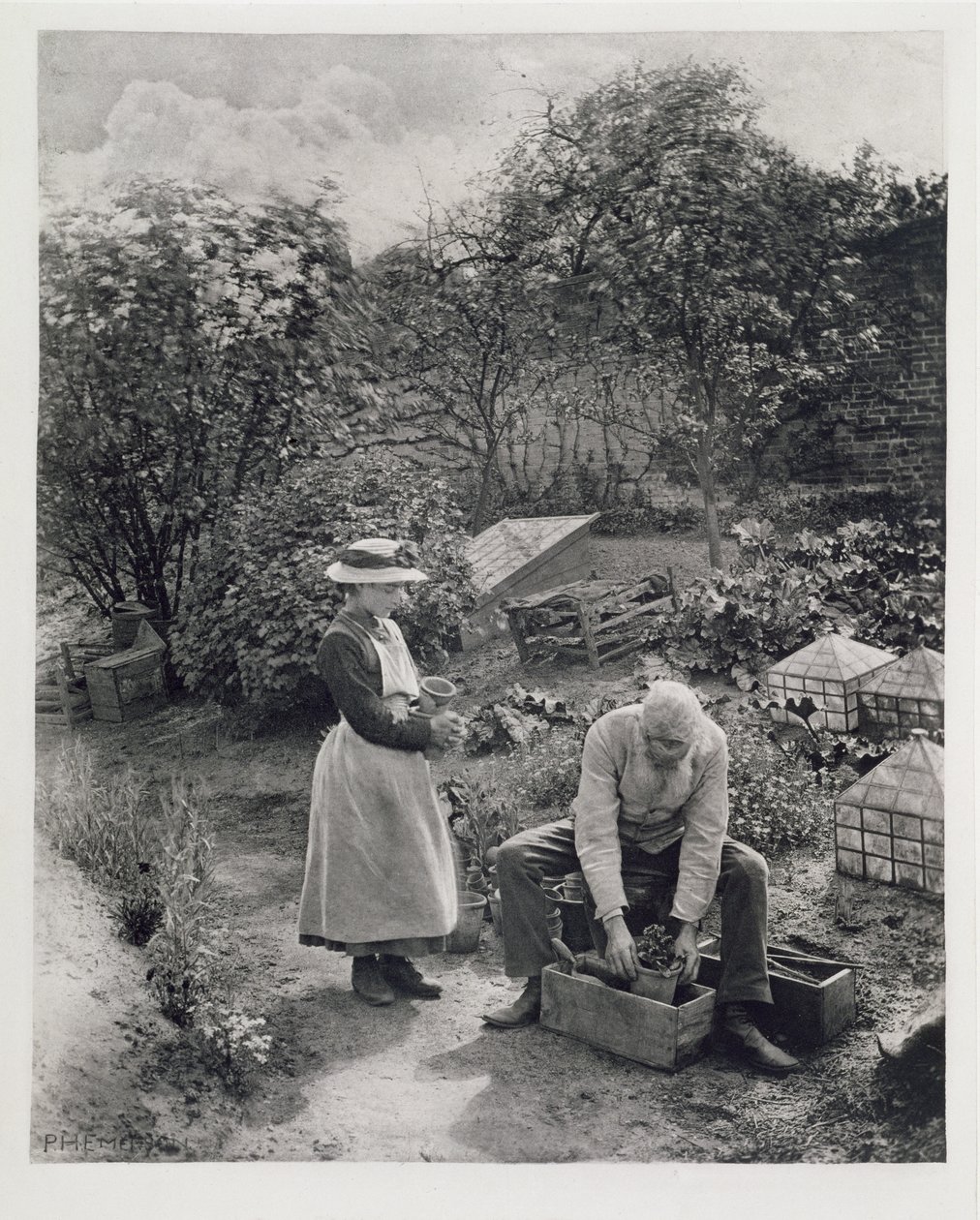 Un anciano y su hija en el jardín de Peter Henry Emerson
