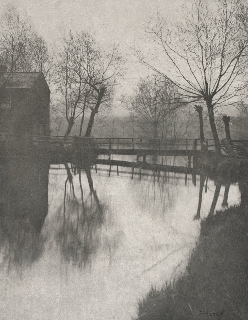 Puente peatonal cerca de Chingford, de The Compleat Angler de Peter Henry Emerson