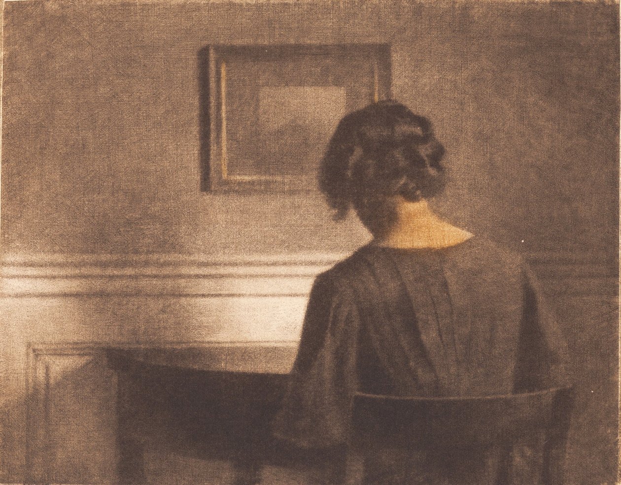 Niña joven junto a una mesa semicircular de Peter Vilhelm Ilsted