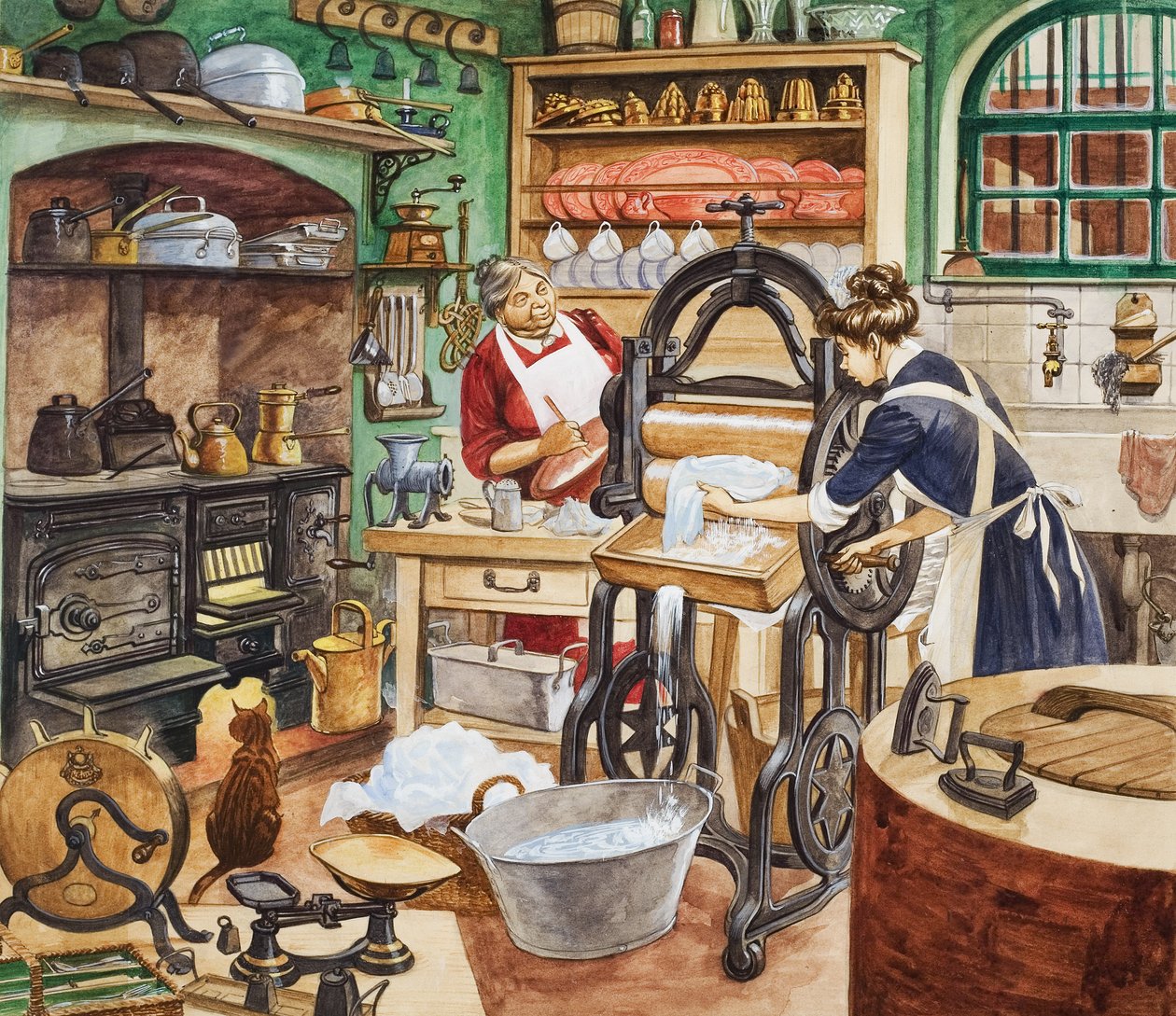 Cocina del siglo XIX (gouache sobre papel) de Peter Jackson