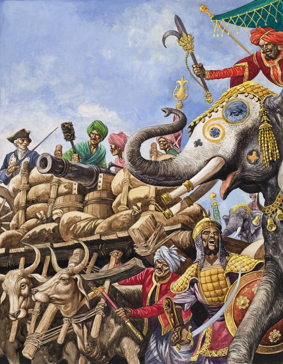 La batalla de Plassey de 1757 (gouache sobre papel) de Peter Jackson
