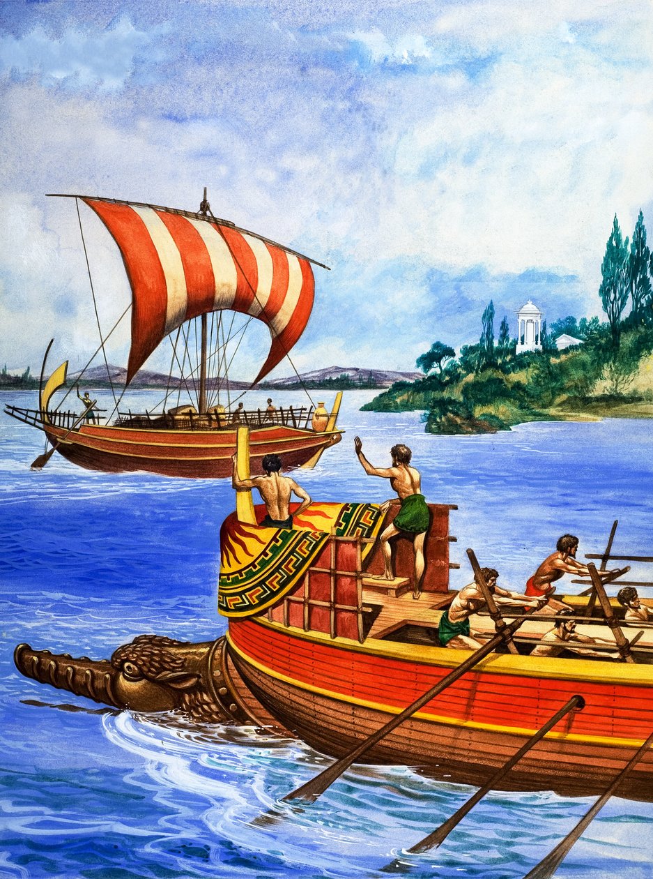 Los barcos de la antigua Grecia, ilustración de "Tesoro". de Peter Jackson