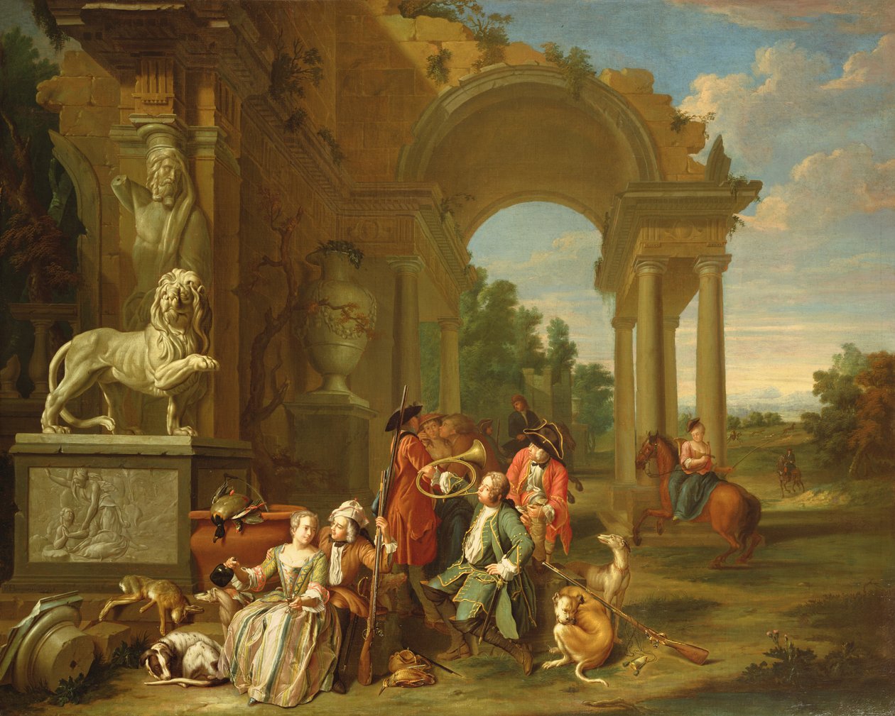 Una partida de caza en ruinas clásicas de Peter Jacob Horemans