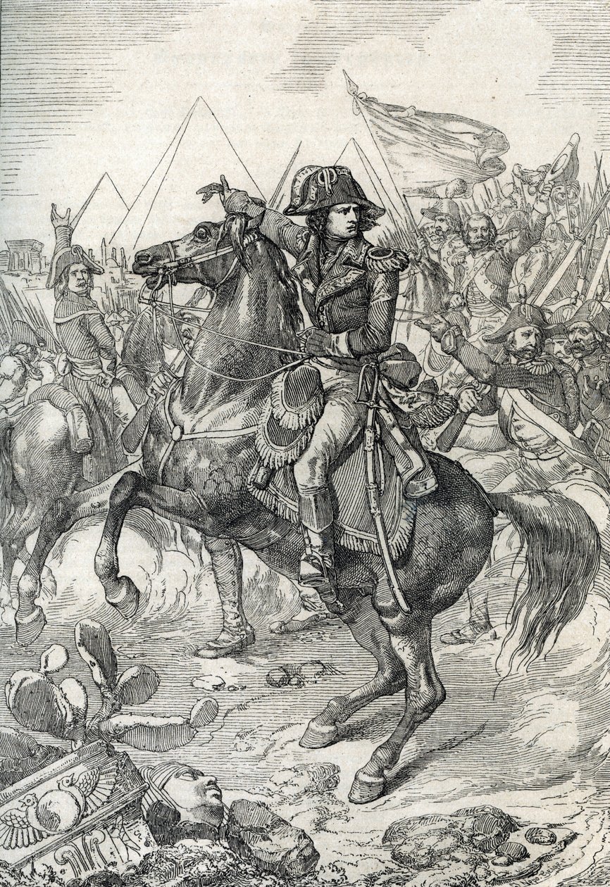 Campaña (Expedición) de Egipto (1798-1801): El general Napoleón Bonaparte (1765-1821) ante las Pirámides de Peter Johann Nepomuck Geiger