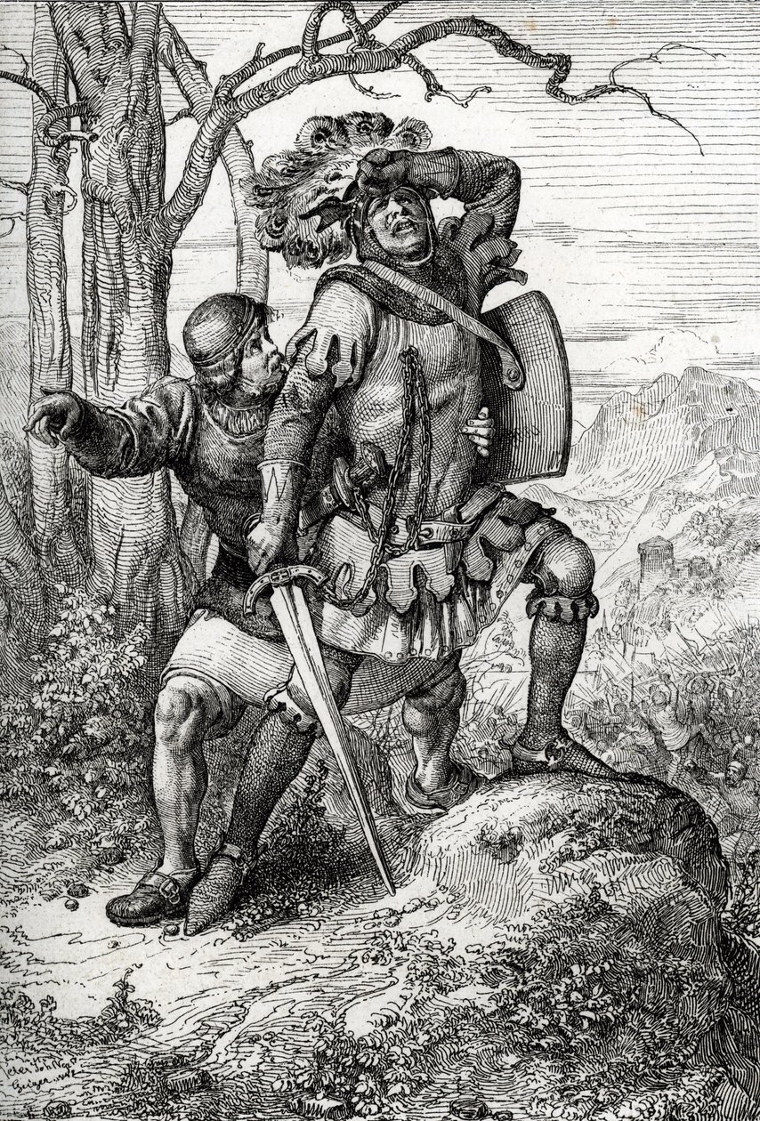 Duque Leopoldo I de Austria, Señor de Habsburgo salva por uno de sus compañeros en la Batalla de Morgarten el 15 de noviembre de 1315 contra los confederados suizos, Suiza (la Batalla de Morgarten el 15 de noviembre de 1315, Leopoldo I, Duque de Austria sa de Peter Johann Nepomuck Geiger