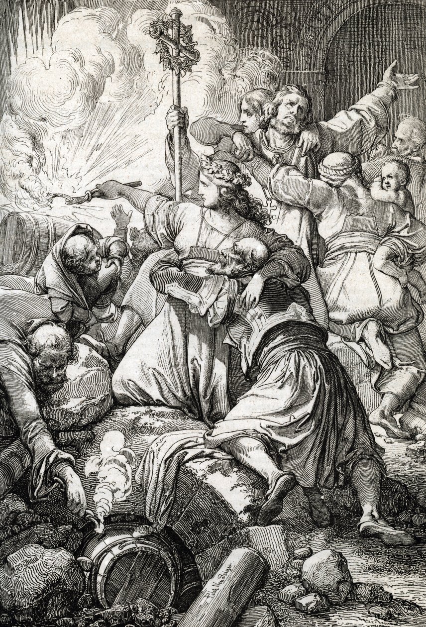Guerra de independencia griega: la tercera de Missolonghi entre el Imperio otomano y los rebeldes griegos, del 15 de abril de 1825 al 10 de abril de 1826: muchos de los griegos se suicidaron inmolándose con pólvora en lugar de rendirse tras el fracaso e de Peter Johann Nepomuck Geiger