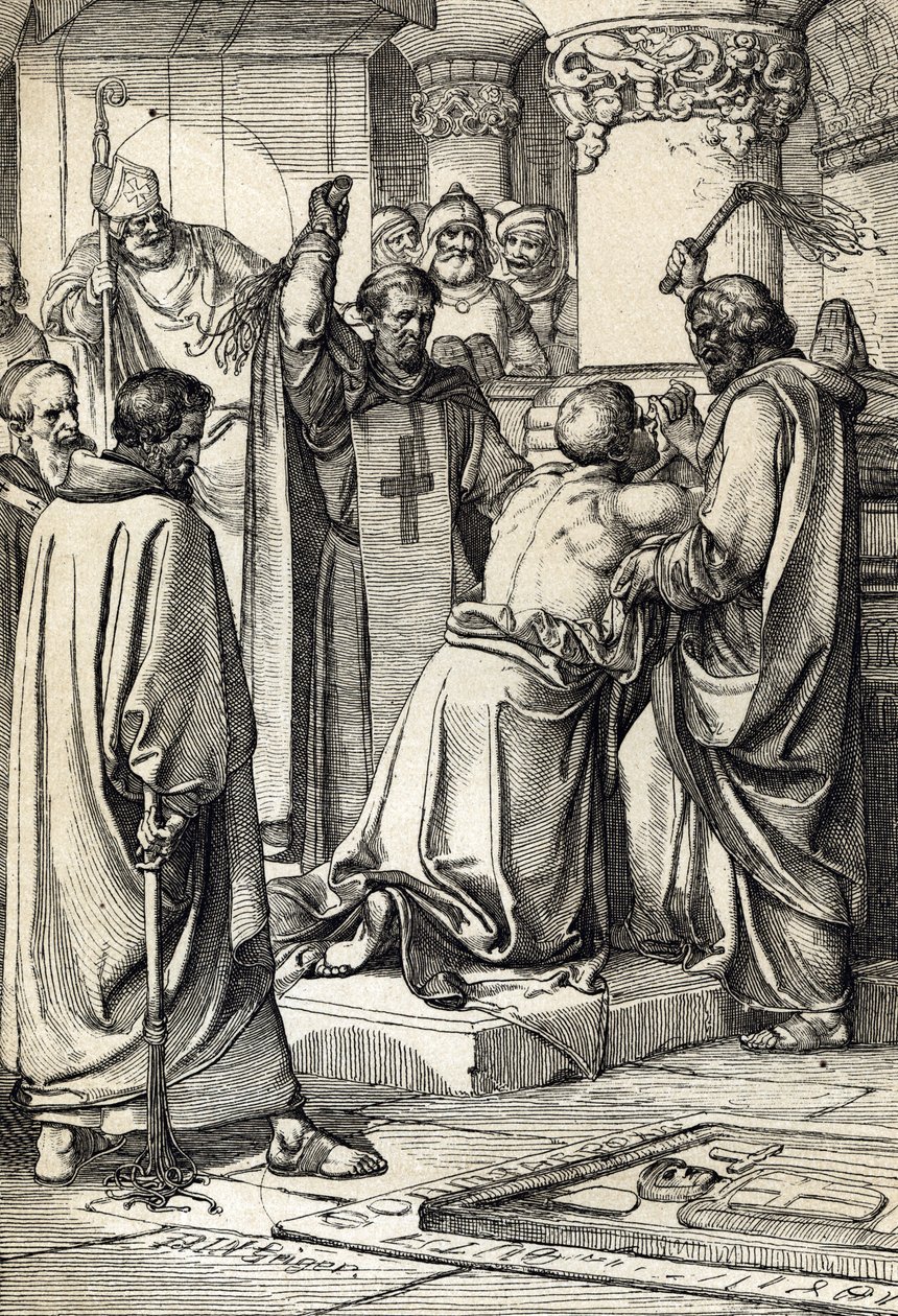 El rey Enrique II de Inglaterra (1133-1189) se implica en el asesinato de Thomas Becket fait penitence ante la tumba del arzobispo de Peter Johann Nepomuck Geiger