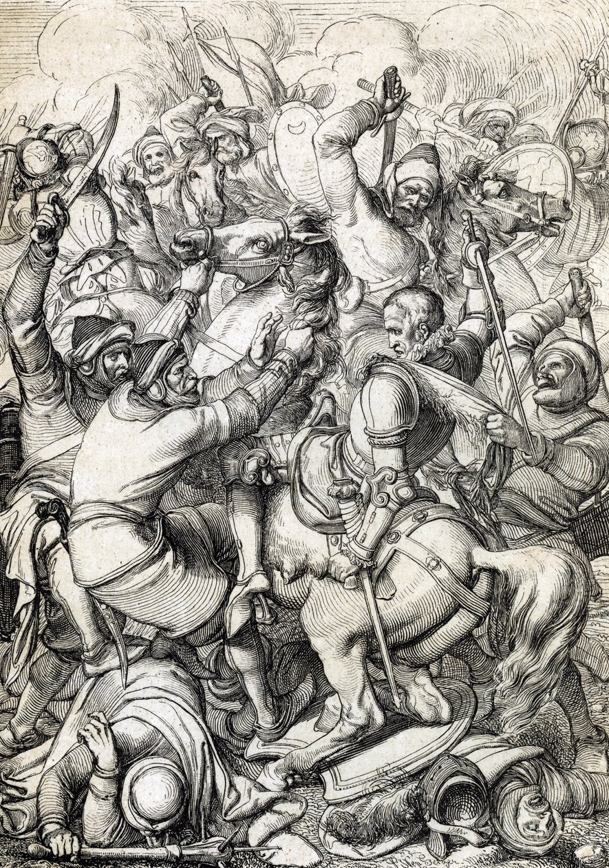 Rey Sebastián I de Portugal (1554-1578) capturado en la Batalla de Alcacer-Quibir (Ksar el-Kebir o Batalla de los Tres Reyes) el 4/08/1578 en Marruecos (King Sebastian I of Portugal capture at The Battle of Ksar El Kebir (Battle of Three Kings or Alcacer Q de Peter Johann Nepomuck Geiger
