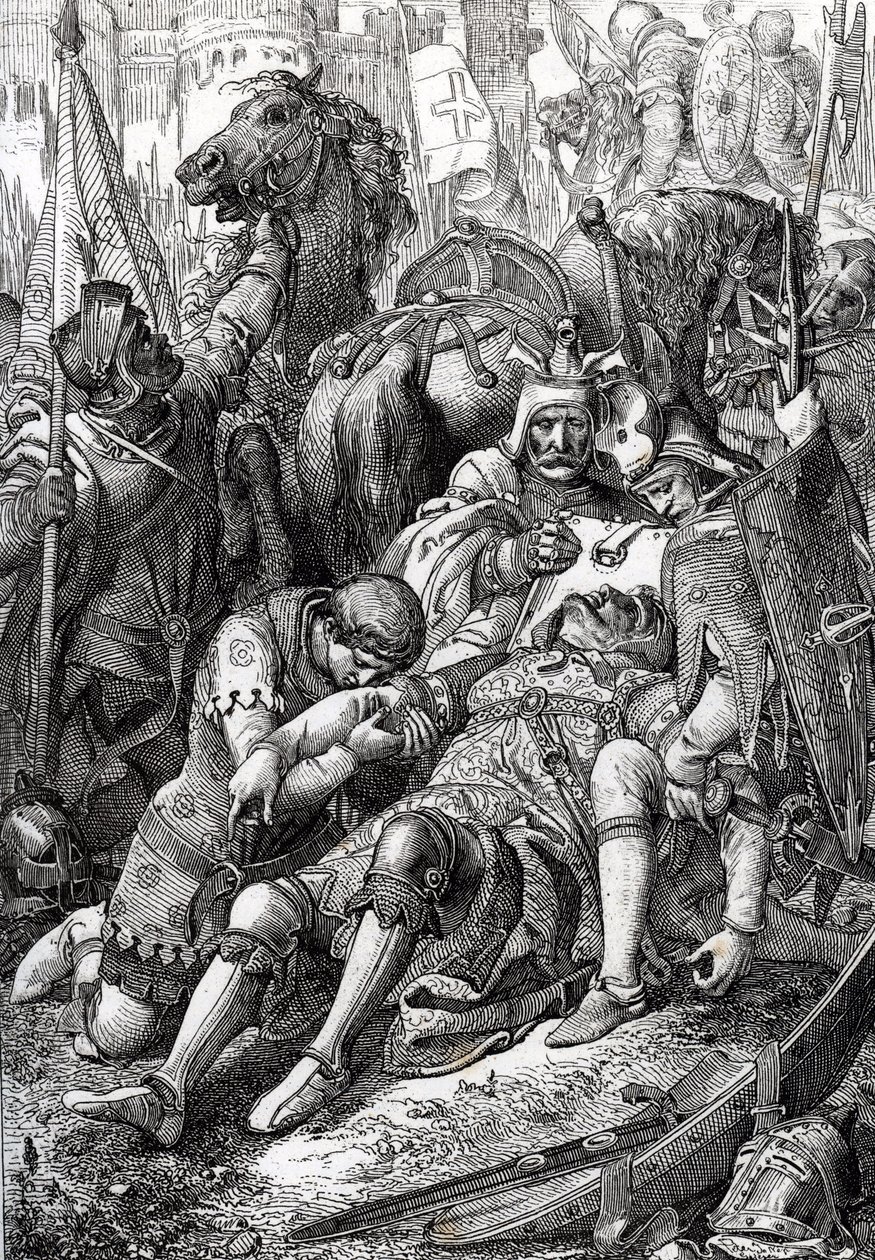 El rey Guillermo el Conquistador es herido por su hijo Roberto II de Normandía dit Courteheuse (1051-1134) en la fortaleza de Gerberoy de Peter Johann Nepomuck Geiger