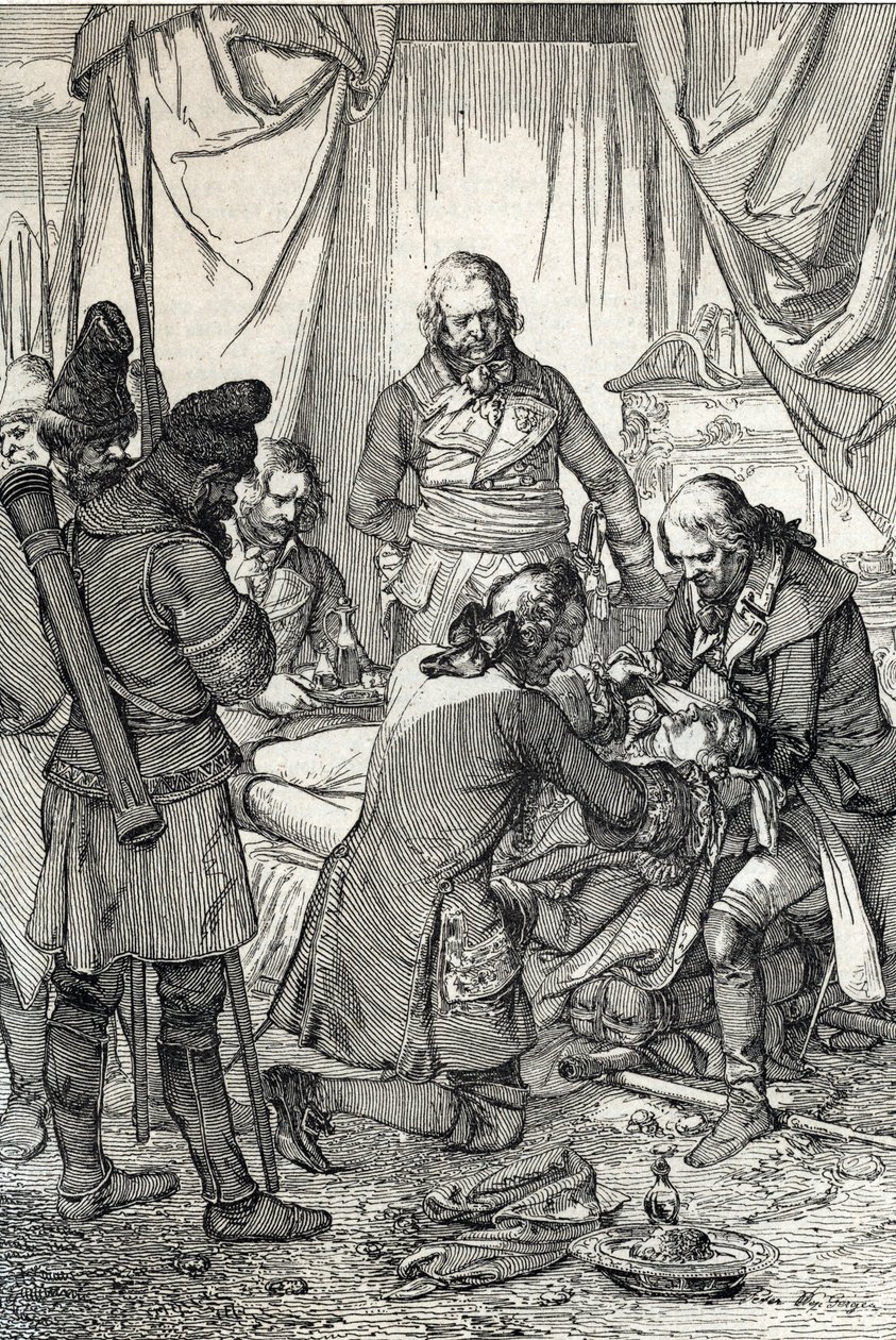 Insurrección de Kosciuszko: El héroe polaco Tadeusz Kosciuszko (1746-1817) herido en la batalla de Maciejowice contra los rusos de Peter Johann Nepomuck Geiger