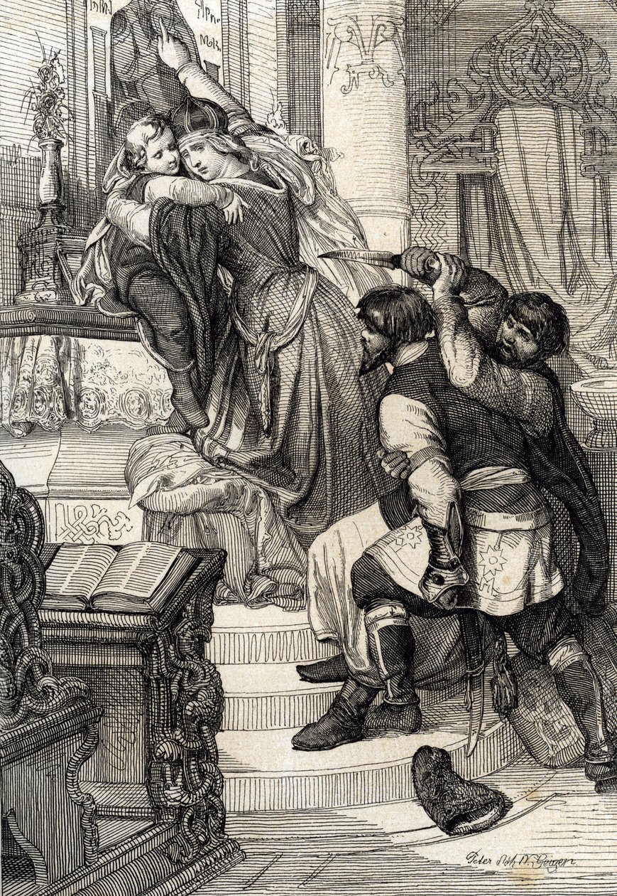 Sublevación de Moscú de 1682 (levantamiento de los streltsy de 1682): La zarina Natalia Narychkina protegiendo a su hijo el príncipe Pedro (1672-1725) de los ataques de los streltsy, Rusia (Levantamiento de Moscú de 1682 o levantamiento de los streltsy: La de Peter Johann Nepomuck Geiger