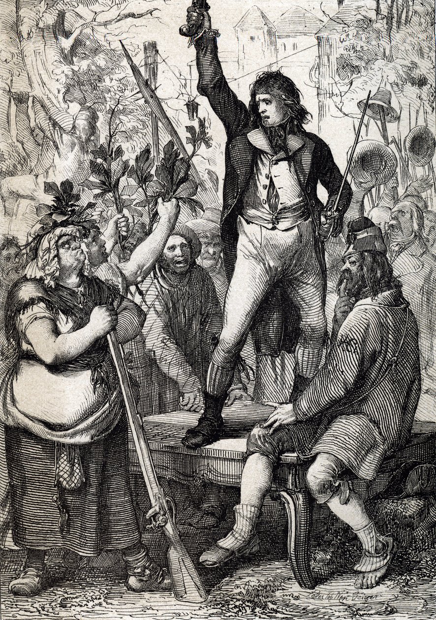 Estallido de la Revolución Francesa en 1789: se insta al populacho reunido a elegir el color de una escarapela y a tomar las armas histórica) de Anton Ziegler de Peter Johann Nepomuck Geiger