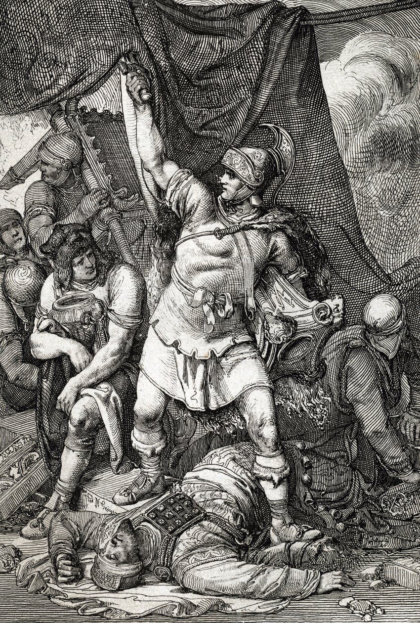 Antigüedad romana: "La toma de Jerusalén" representación del asedio de Jerusalén por los romanos en el año 70 d.C., la ciudad es saqueada por las tropas del emperador Tito y el segundo templo de Jerusalén detruit" (Destrucción de Jerusalén y del templo baj de Peter Johann Nepomuck Geiger