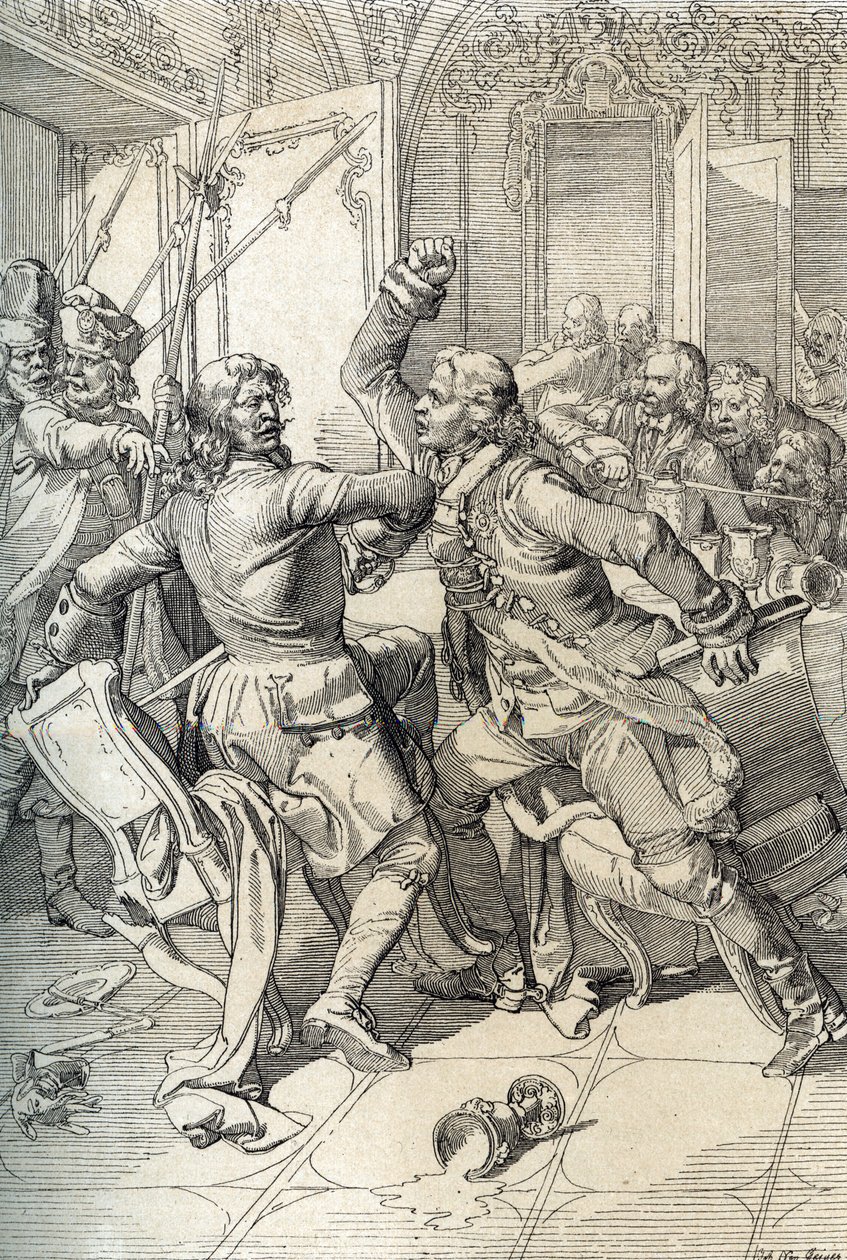 Revuelta de los streltsy: arresto de miembros de los regimientos streltsy (strelets) tras su levantamiento en 1698 contra las innovaciones progresistas del zar Pedro el Grande, Rusia (Streltsy uprising: sospechosos de pertenecer a los regimientos streltsy  de Peter Johann Nepomuck Geiger
