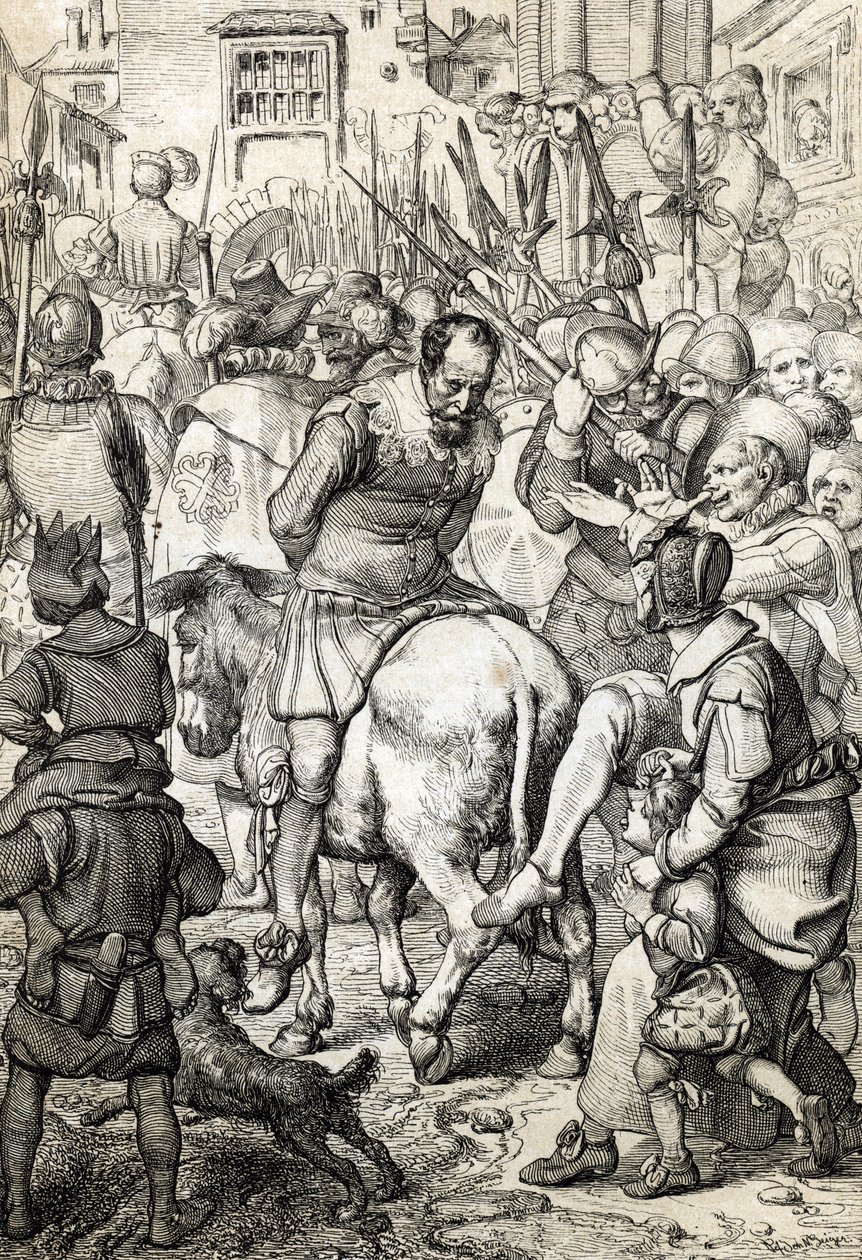 El falso Sebastián: tras la muerte del rey Sebastián de Portugal, cuyos restos no se encontraron, varios personajes que se hicieron pasar por el rey reaparecieron para guiar a su pueblo, uno de ellos se detuvo en Nápoles paseó por la calle ante la mirada d de Peter Johann Nepomuck Geiger
