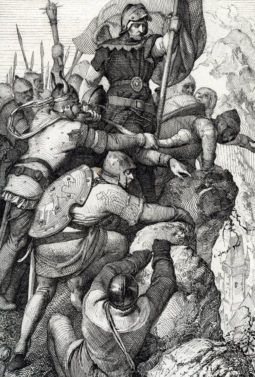 Las tropas de Otón I de Baviera (1117-1183) cerca de Verona en Italia 1155 (Otto I, Duque de Baviera y su ejército cerca de Verona, Italia 1155) Dibujo a pluma de "Historische Memorabilian des In-und Auslandes" (Recuerdos históricos) de Anton Ziegler de Peter Johann Nepomuck Geiger
