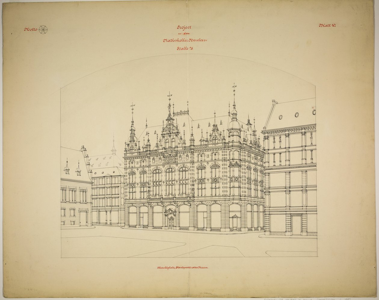 Rathskeller Neubau, Halle (Saale), Sajonia-Anhalt, Alemania, Perspectiva (inacabado) de Peter Joseph Weber