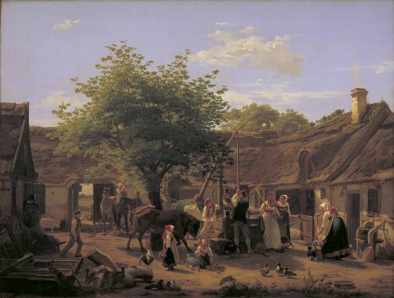 Imagen de la vida en una granja de Selandia al mediodía de Peter Julius Larsen