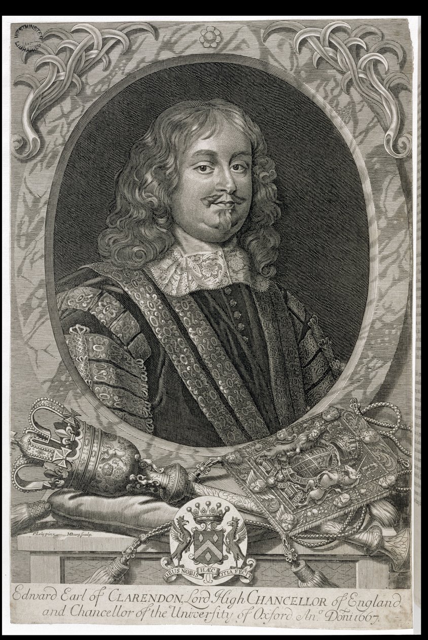 Edward Hyde, primer conde de Clarendon, grabado por M. Burg de Peter Lely