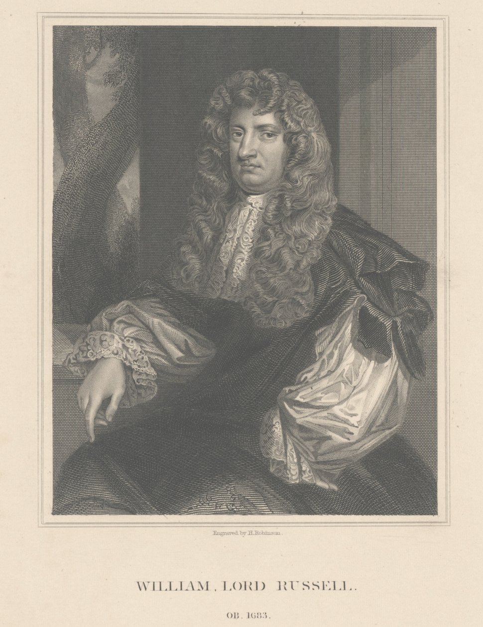 Retrato de Lord William Russell, grabado por H. Robinson de Peter Lely