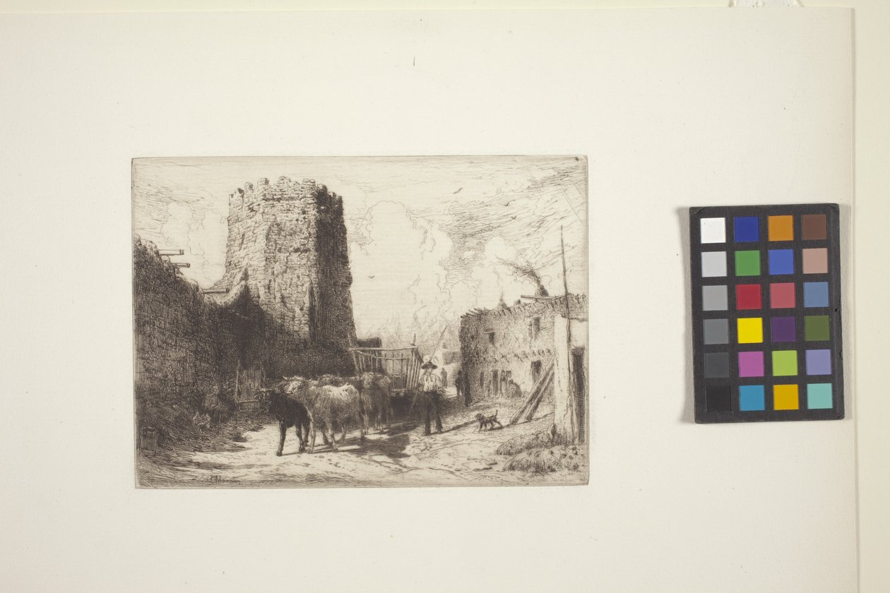 Iglesia de San Miguel y Casa del Pueblo en Santa Fe (grabado) de Peter Moran