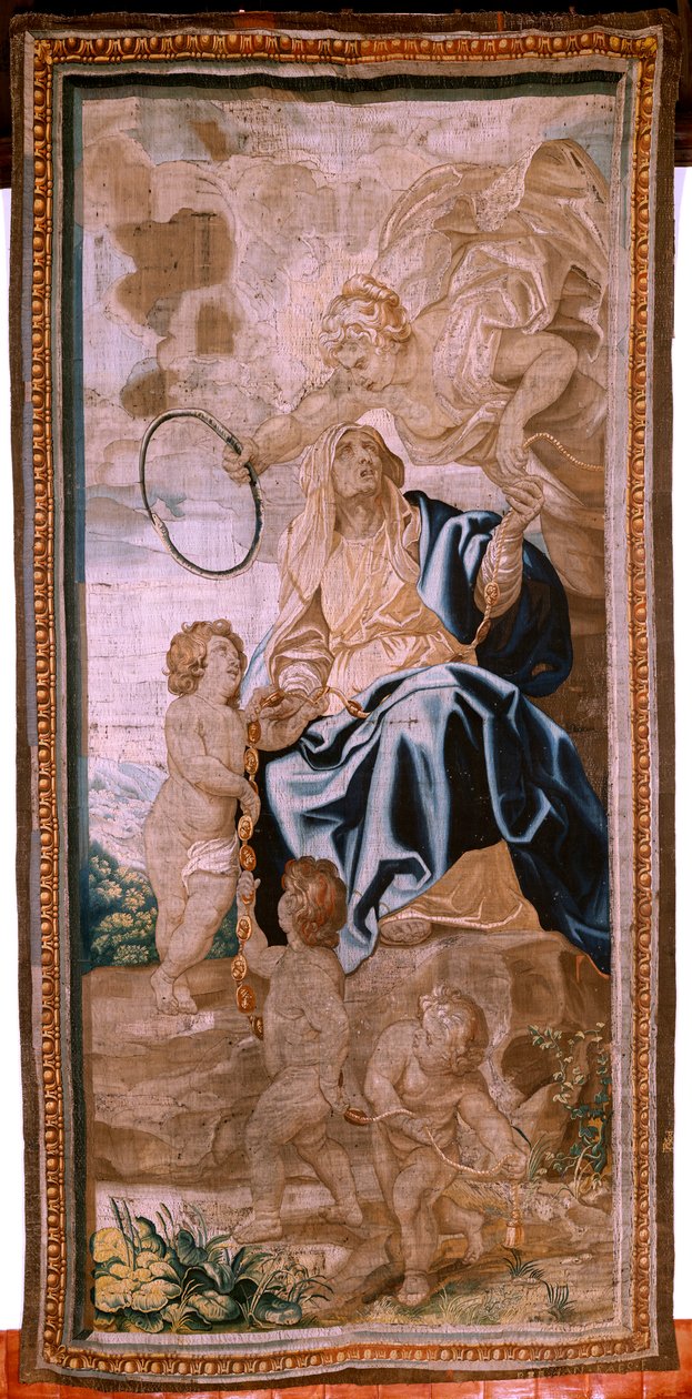 Tapiz flamenco. Serie El Triunfo de la Eucaristía. La sucesión de los papas (La sucesión de los papas). Decimoctavo tapiz de la serie. Modelo Peter Paul Rubens. 1626-1628. Manufactura Jan II Raes, Hans Vervoert, Bruselas de Peter Paul (after) Rubens