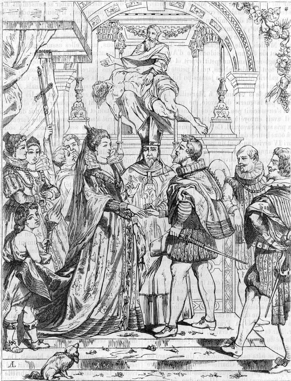 Matrimonio por poderes de María de Médicis (1576-1642) con Enrique IV en Florencia, 5 de octubre de 1600. Grabado de Pierre Paul Rubens (1577-1640). de Peter Paul (after) Rubens