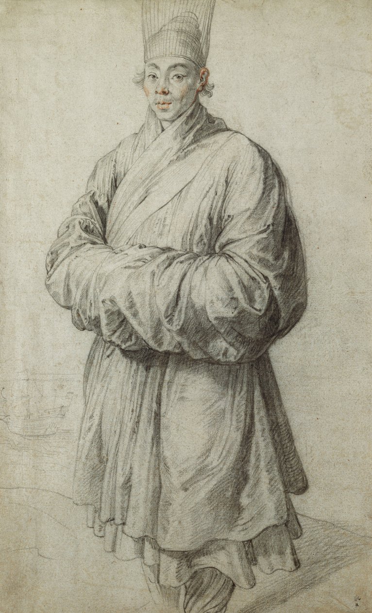 Un Hombre en Traje Coreano, Usando un Sombrero Transparente de Crin, Casi de Cuerpo Entero, un Barco a la Izquierda de Peter Paul Rubens