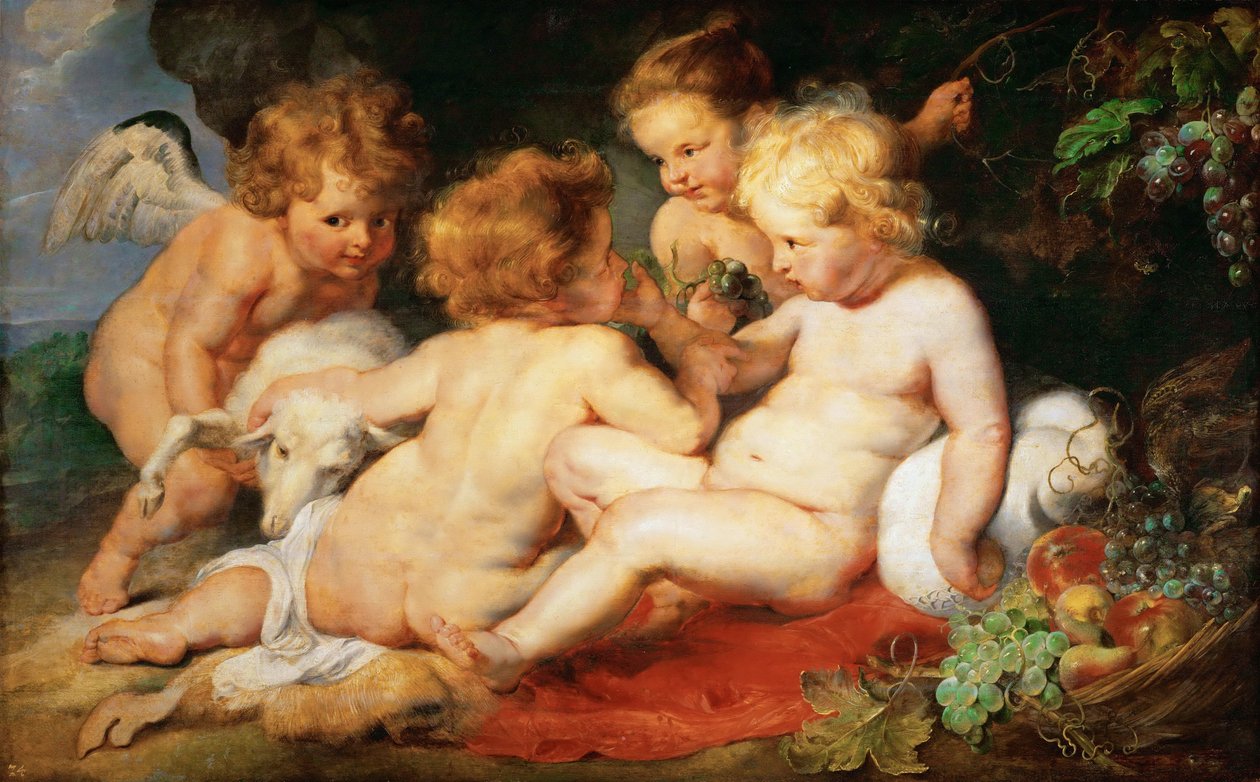 Cristo y San Juan Bautista como niños con dos ángeles de Peter Paul Rubens